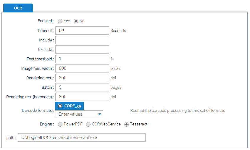 LogicalDOC OCR settings LogicalDOC OCR settings